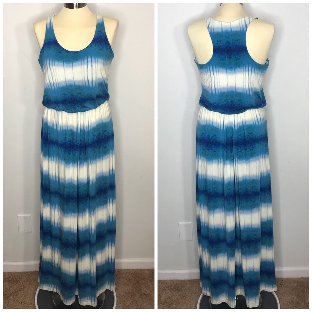 Tart Blue Tie Dye Ikat Maxi Dress